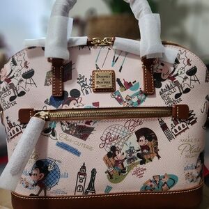Dooney & Bourke Satchel with Disney Illustrations in Pink and Brown